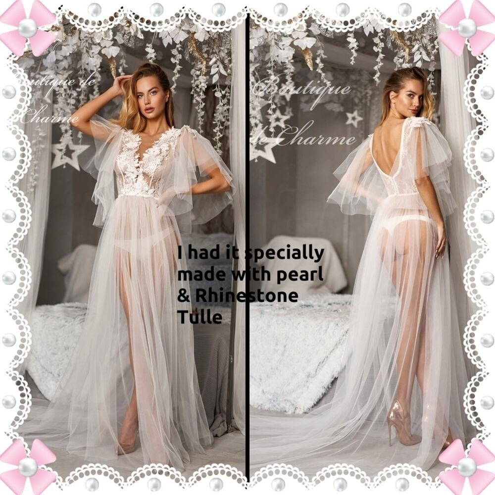 Long Tulle Bridal Robe Boudoir Photoshoot Robe Dress SZ XL